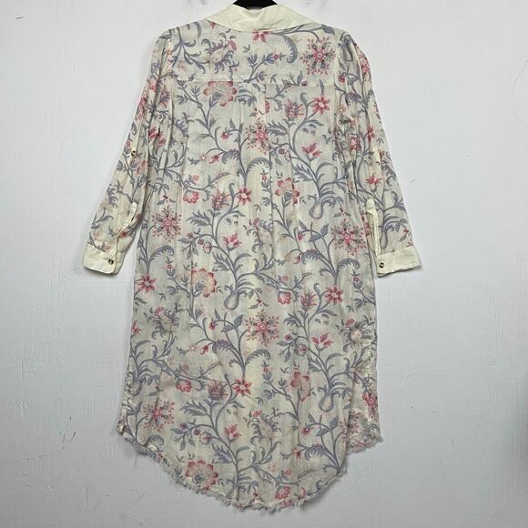 Sundance Fleur Chateau 100% Cotton Cream Pink Fray Floral Midi Dress Medium - Picture 8 of 13